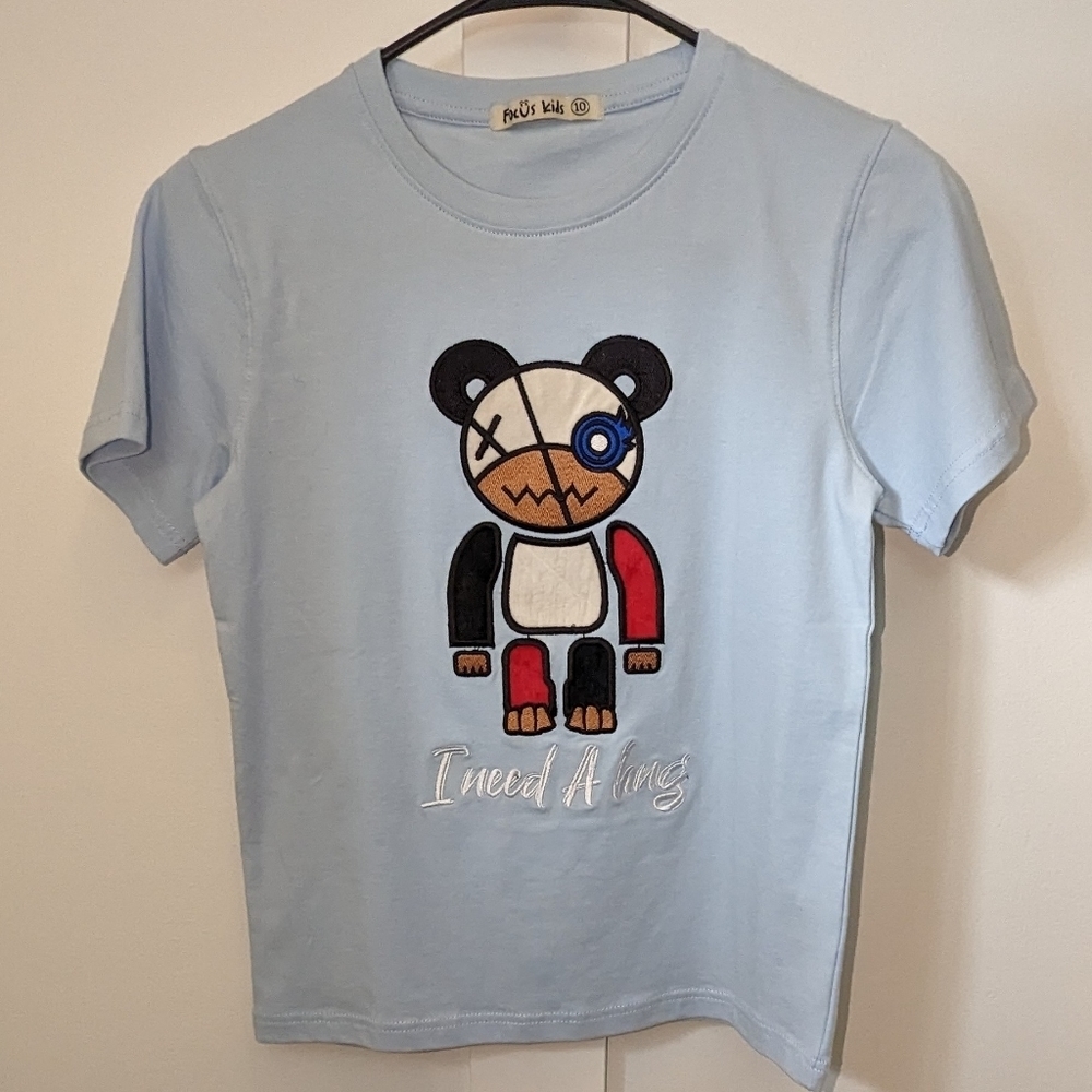Focus Youth T-Shirt Blue Size 10 Cotton New Without Tags Streetwear Bear